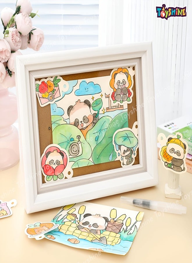 توي شاين مجموعة توي شاين من كتابين للرسم بالألوان المائية برسومات كرتونية، مزودة بفرشاة ومجموعة ألوان من 12 قطعة، مثالية للمبتدئين في الرسم، هدايا تذكارية لأعياد الميلاد، هدايا للحفلات، مجموعات تعليمية للأطفال من عمر 3 سنوات فما فوق - Image 4